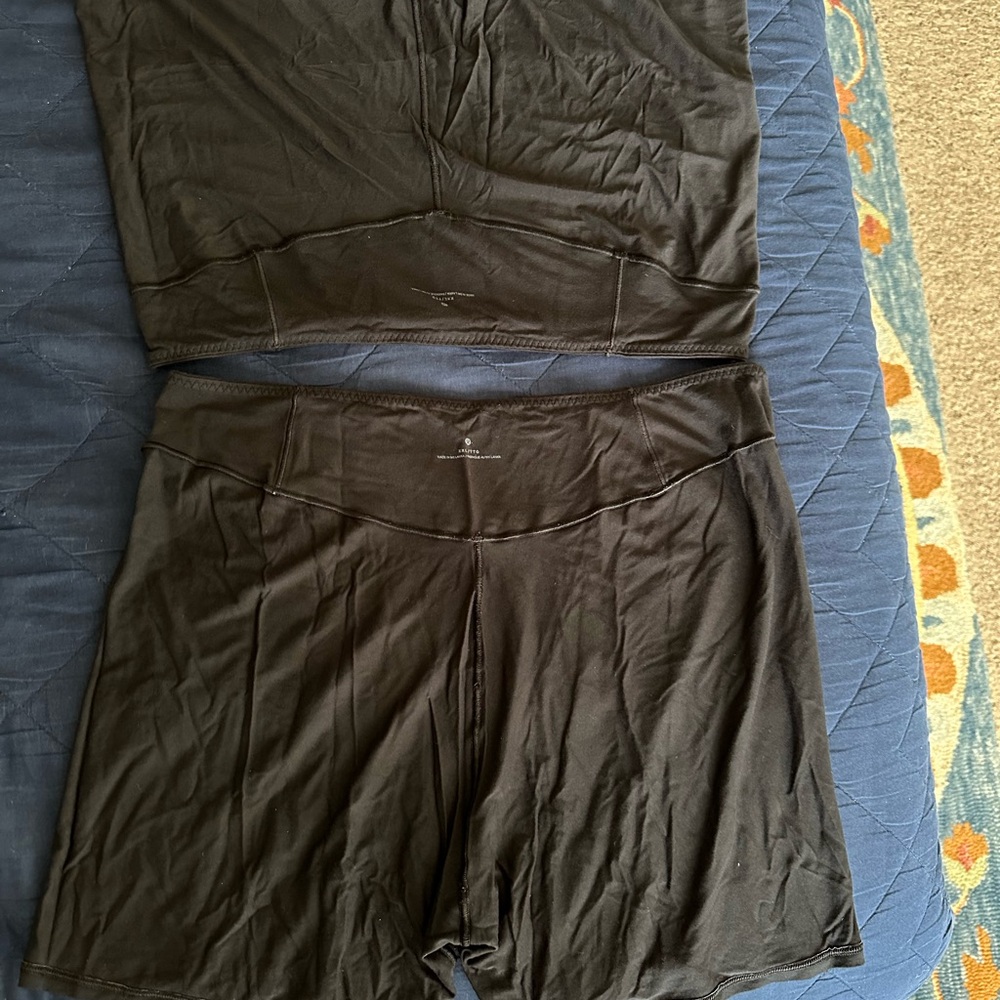 2 Lululemon Black High-Waisted Athletic Shorts with Wide Waistband
